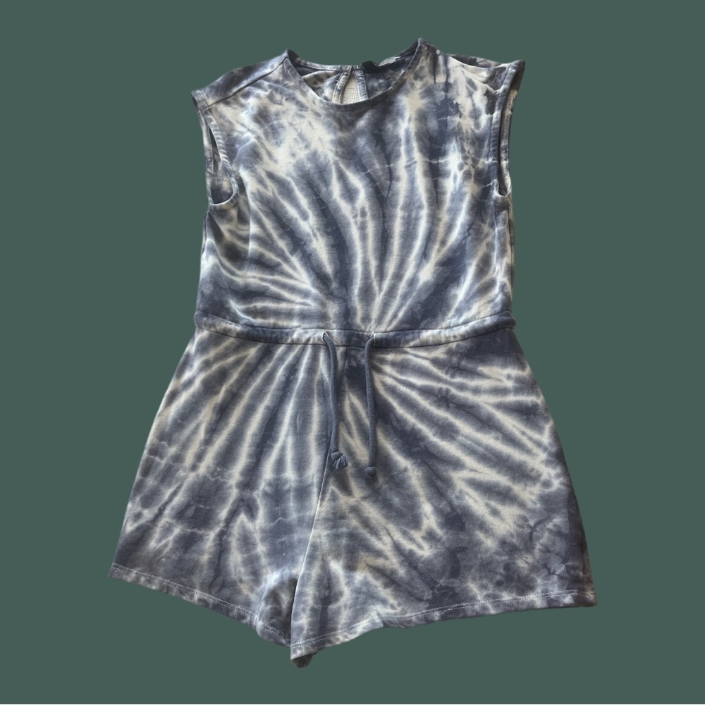navy blue and cream tie die romper